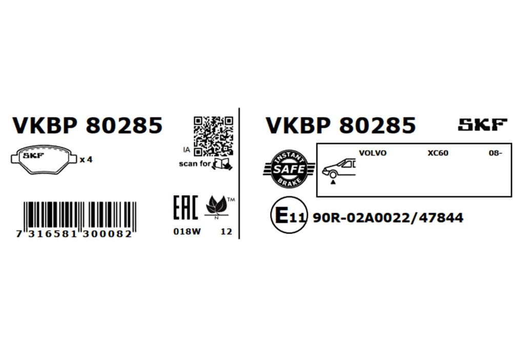 Jogo de 4 pastilhas de travão SKF ref. VKBP 80285